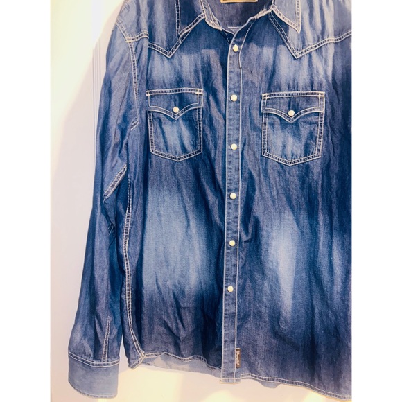 Wrangler Blue Denim Jacket Vintage Denim Pearl Snap Long Sleeve Top Men’s XXL - Picture 3 of 4